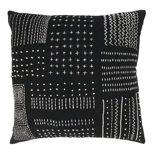212 MAIN 20 in. Square 100% Cotton Tribal Treasures Embroidery Poly-Filled Throw Pillow, Black, Cultural Art Tribal Motifs, Embroidered Detail