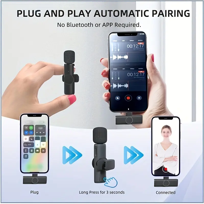 K9 Upgrade Wireless Lapel Mic, 2-In-1 Recording & Live Streaming, Noise Reduction Mini Bluetooth-compatible Microphone for iPhone Android Samsung