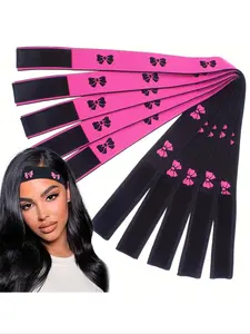 6pcs/set hair wig Lace butterfly printing wrapping melt wrap head elastic band, Adjustable Headband, hair cap headband frontal wrapping melt band, ,d hot pink and black each side, can be use both side