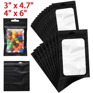 SJPACK 100 Pack Smell Proof Black Holographic Mylar Bags Resealable Zipper Bag USA