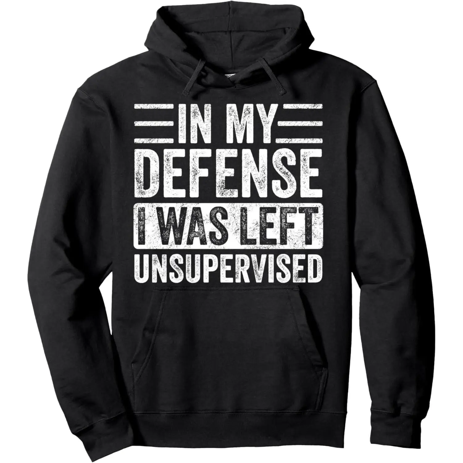Men's Fitted Pullover Hoodie - Menswear Vintage-Inspired Funny "In My Defense" Graphic Print Sweatshirt, Soft Cotton-Polyester Blend Longsleeves, Casual Breathable Streetwear with Drawstring, for Halloween, Thanksgiving, Easter
