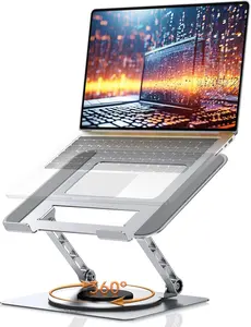 foldable laptop stand,Laptop Stand for Desk, 360 Rotating Base, Ergonomic Foldable Computer Stand for Laptop Riser Height Adjustable, Compatible with  Laptops 10-17" - Silver