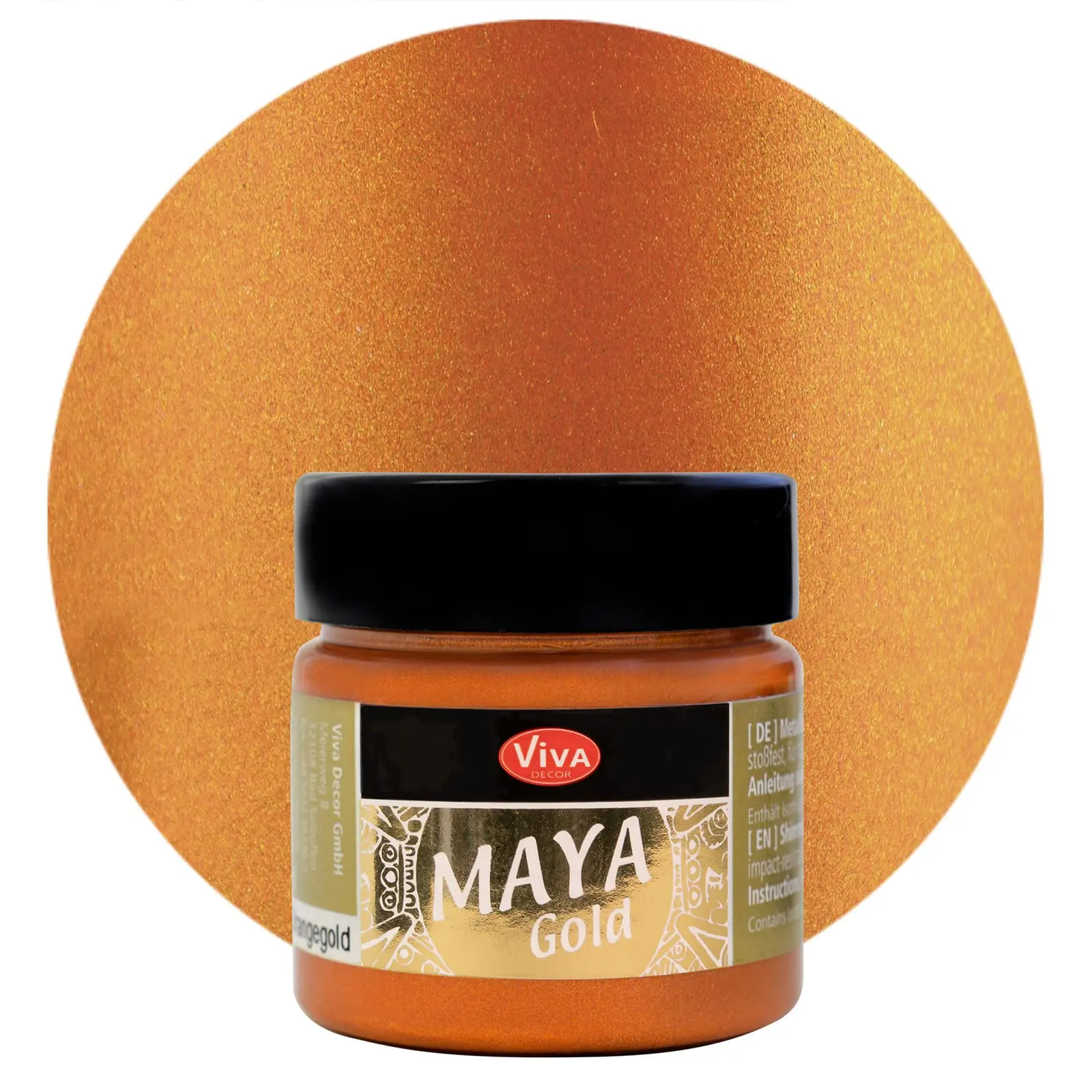 Viva Decor Maya Gold (Orange Gold) Dynamic Metallic Acrylic Paint - 1.52 Fl Oz, Acrylic Base, Rich Pigmentation, Deep Colors, Luxurious Look, Impact-Resistant, Smudge-Proof, Weatherproof, Versatile for Crafters on Porcelain & Various Materials