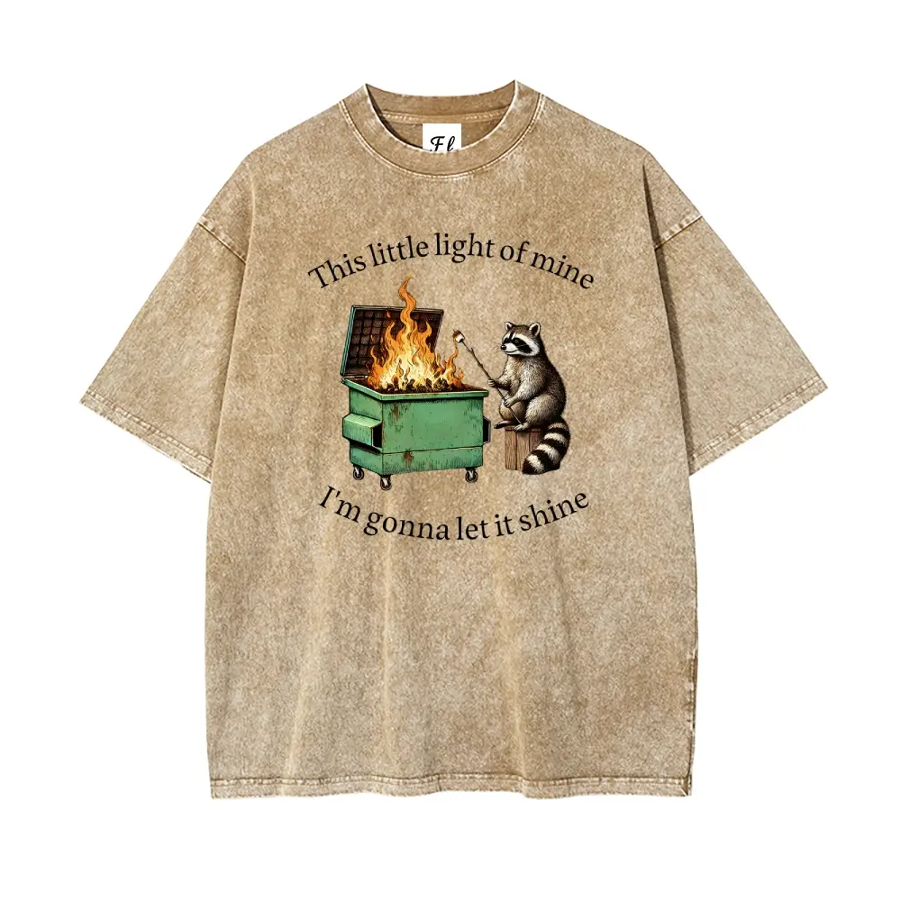 "This Little Light of Mine" Unisex Oversized Washed Batik Cotton Round Neck Top, S-5XL, Super Soft Pre-Shrunk Casual Fabric Streetwear Menswear T-Shirt