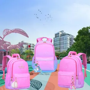 Elementary School Girls' Cute Versatile Kid Safe Backpack - Waterproof Polyester Booksack, Large-Capacity Multi-Compartment Unicorn Princess Pendant & Gradient Print Luggage Accessory, Cute Versatile Backpack