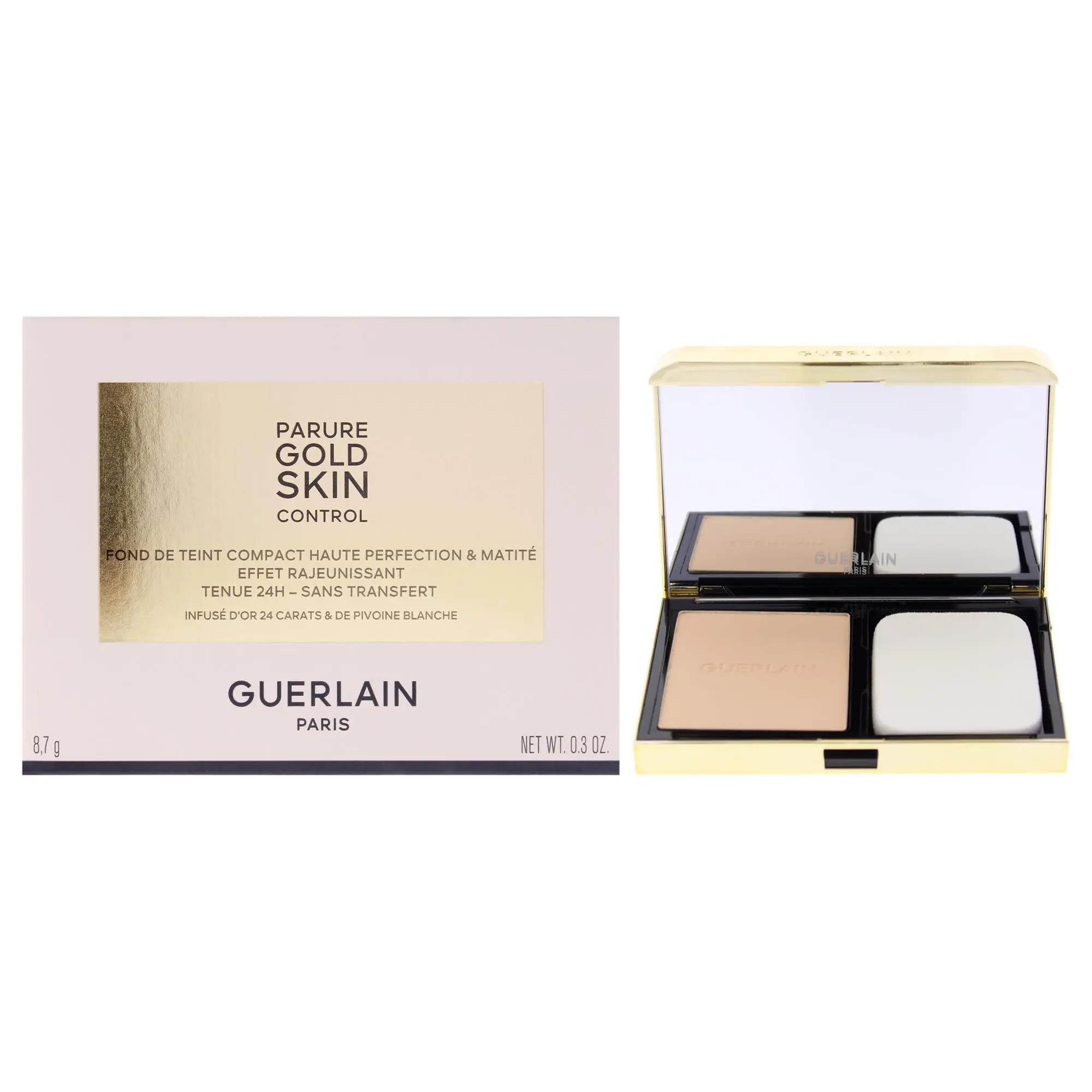 Parure Gold Skin Control Matte Compact Foundation - 1N Very Light Skin with Neutral Beige Undertones by Guerlain for Women - 0.3 oz Foundation (Refillable)