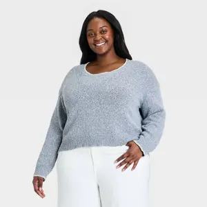 Women's Crafted Scoop Neck Pullover Sweater - Universal Thead Blue 4X