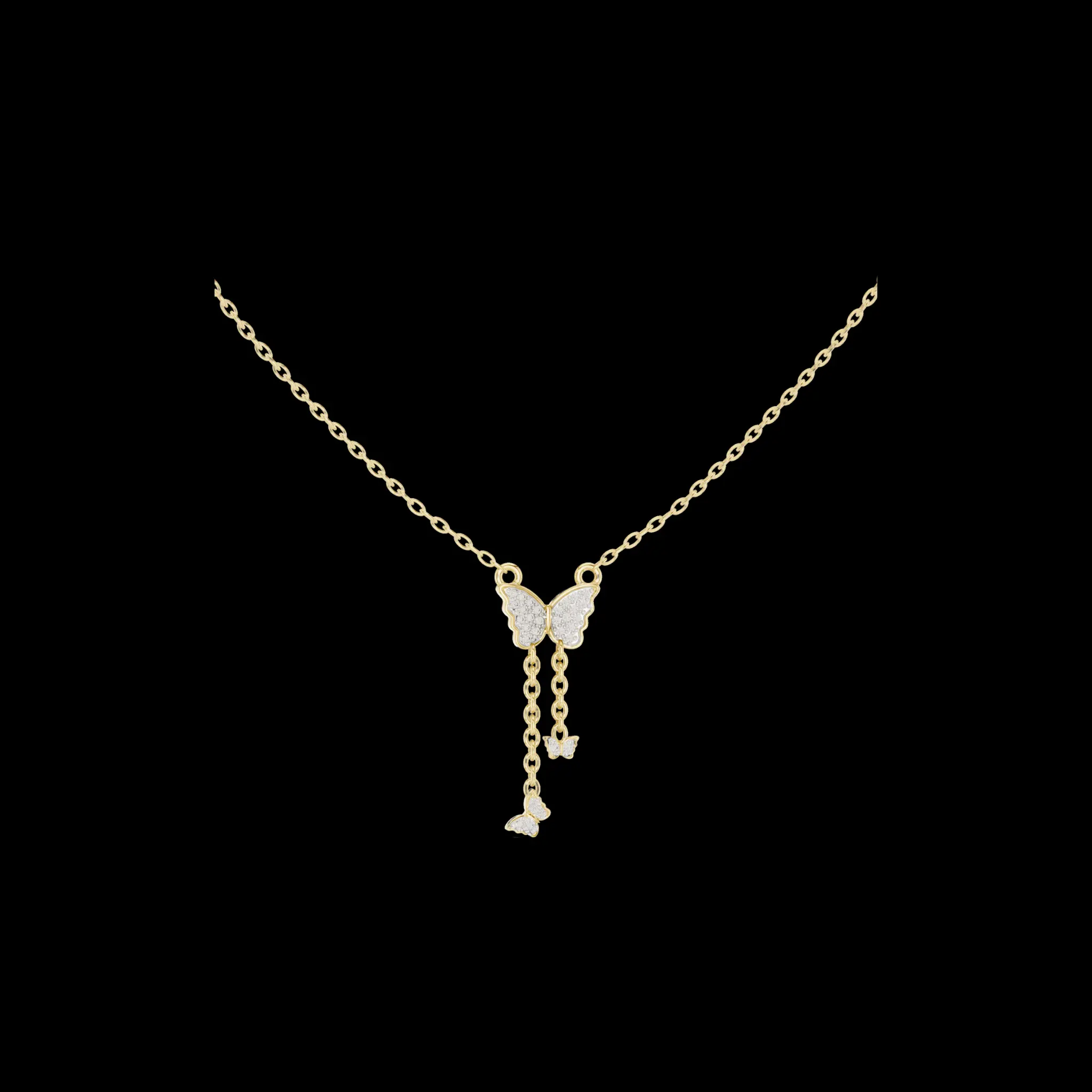 Butterfly Dangle Pendant with Pavé Lab Diamonds and Hanging Chain Detail