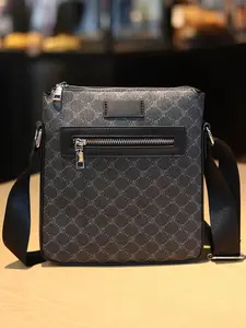 Men's New Trend Business Style All Over Print Zipper Crossbody Bag, Fashionable Pu Leather Shoulder Bag, Casual Square Crossbody Bag with Adjustable Strap for Work Office & Daily Used, Commuter Stylish Crossbody Bag