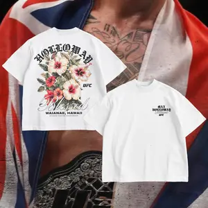 PEACHORA Max Holloway "Blessed" Hawaii Hibiscus UFC Heavy Cotton Shirt BMF Tshirt UFC Fan Apparel Menswear Direct-to-garment Breathable Printing