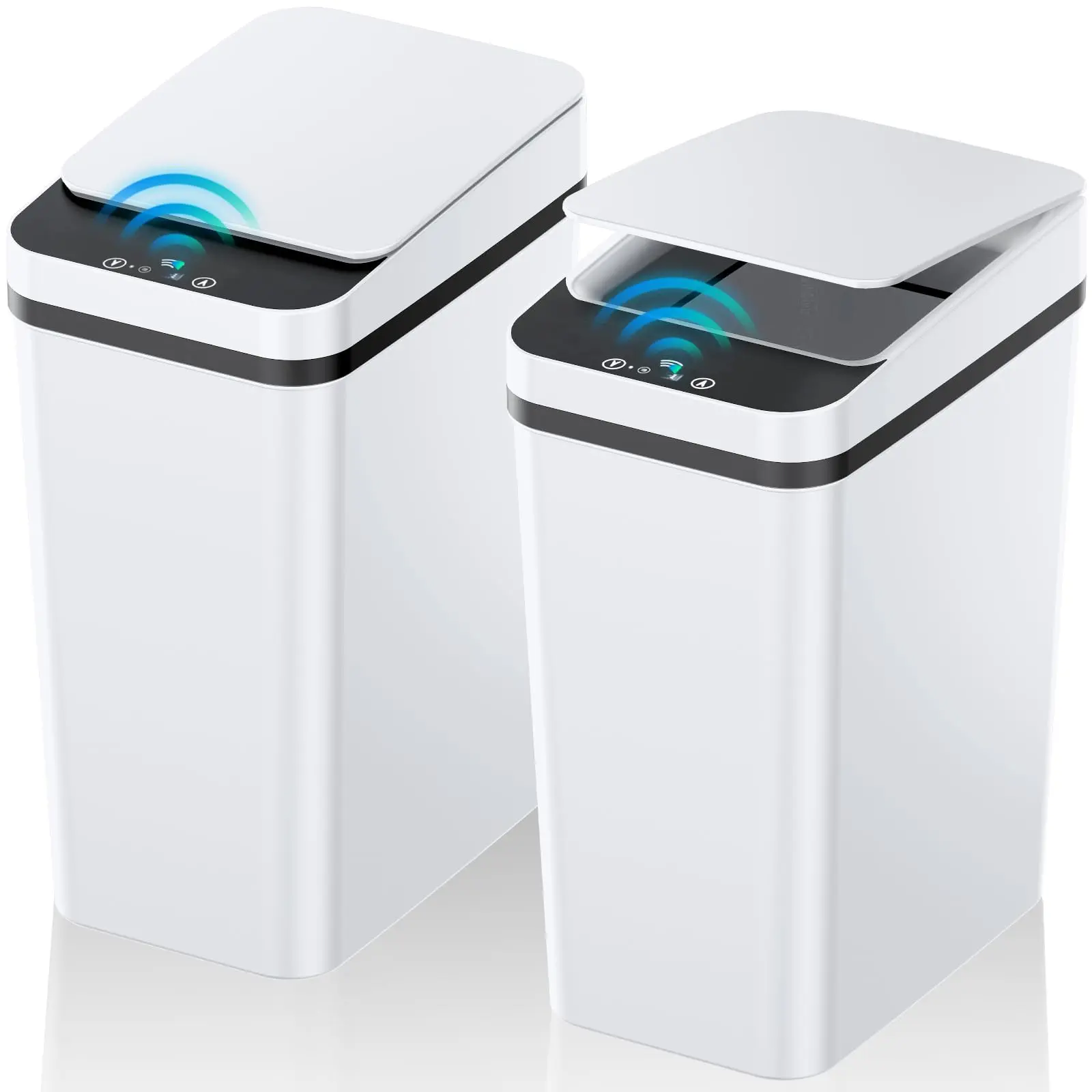 2-Pack Modern 2.4 Gal Touchless Motion Sensor Smart Trash Can, Slim Waterproof Bin for Bathroom, Bedroom (White, Black) - Home & Bathroom Supplies Gadgets