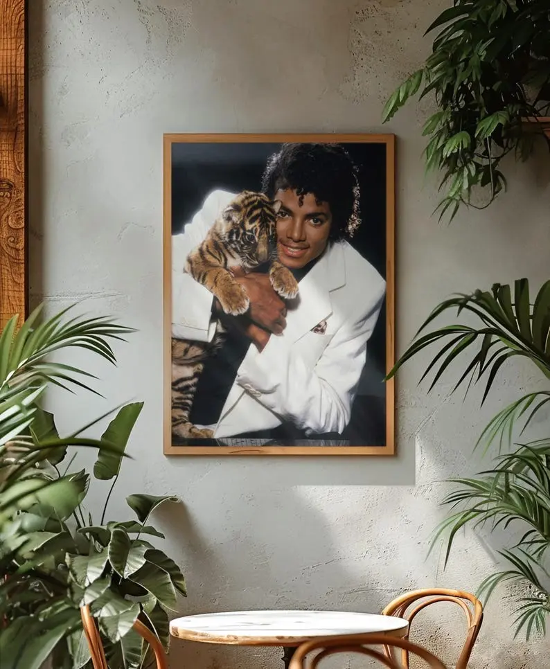 Michael Jackson Poster  King of Pop Wall Art  Vintage Celebrity Print  MJ Tiger Cub Photo  80s Pop Culture Decor Gift