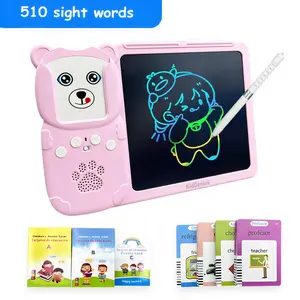 KIDGENIUS No Mess 2-in-1 Kids Learning Tablet | Cute Bear LCD Writing Pad | 255 Flashcards 510 Words | Sound Interactive Toy for Toddlers 3-7 - Best Gift!