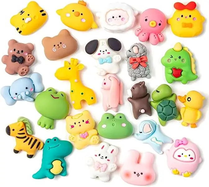 Slime Charms - Kawaii Animals Cute Set, Flat Back Resin Charms, DIY Crafts Making Kit, Scrapbooking Embellishments, Hair Clip Decoration, 25 Pcs