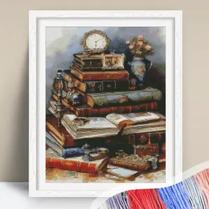 Book Pattern Cross Stitch Kit, 11CT Cross Stitch Printed Canvas, DIY Cross Stitch Kit for Home Decor, DIY Embroidery Supplies