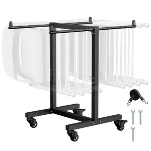 VEVOR Folding Chair Rack, 200 LBS Capacity, T-shape Chair Cart for 14 Chairs, Heavy-duty Metal Chair Storage Dolly with Rubber Wheels, Multi-Function Chair Holder for Party Event,Hotel, Matte Black