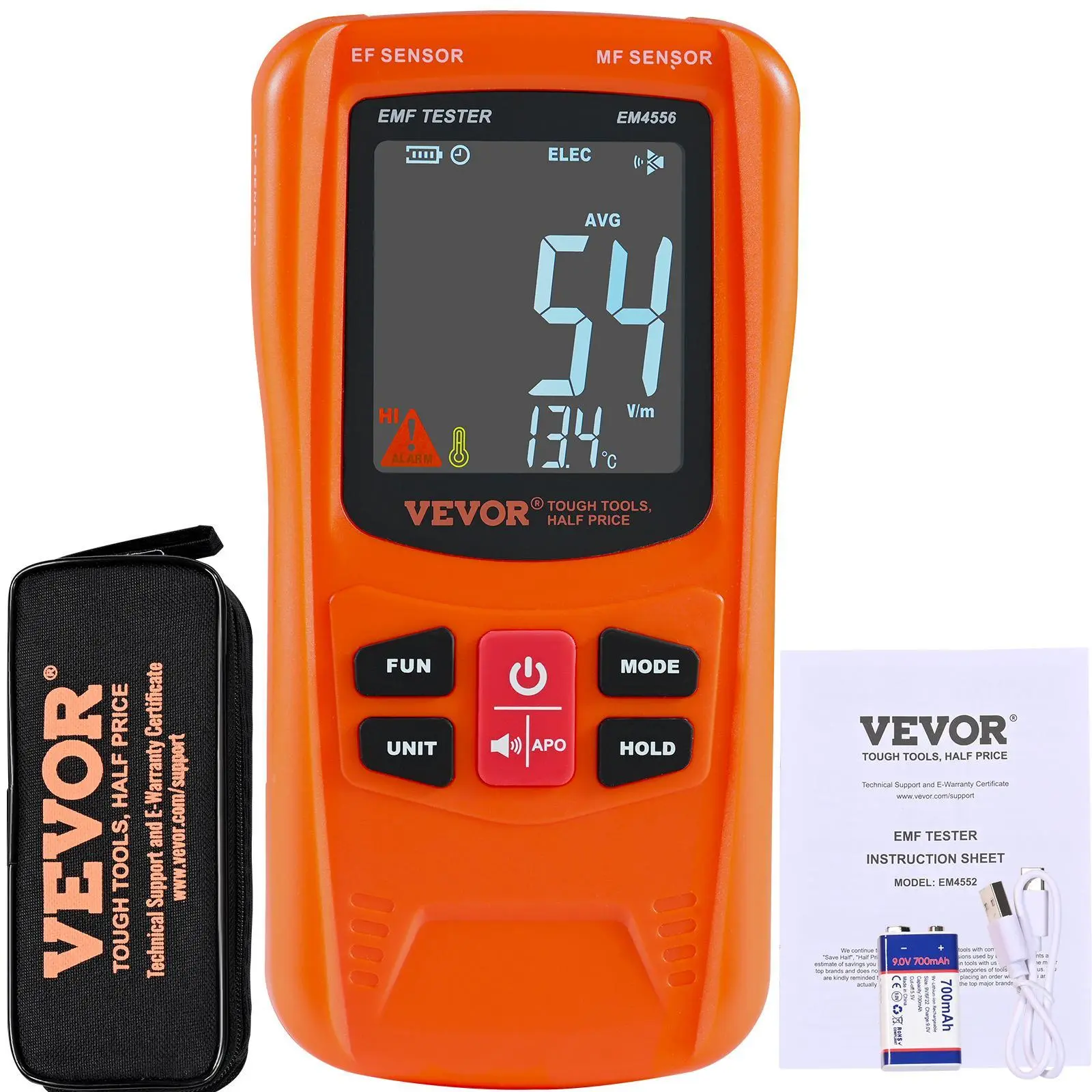 【summerfinds】VEVOR 3-in-1 EMF Meter, 5Hz-6GHz, Handheld Rechargeable Electromagnetic Field Radiation Detector, Digital LCD EMF Tester for EF MF RF Home Inspections Outdoor Ghost Hunting 5G Cell Tower Temperature