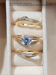 3pcs/set Women's Elegant Rhinestone Decorated Sparkling Zircon Inlay Promise Ring, Stacking Ring Set, Matching Trendy Rings Jewelry, Fashion Accessories for Party, Daily Clothing Decor for Girl