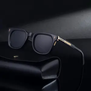Male Retro Square Sunglasses Frames - Full Rim Plastic Frame with Black-Golden Accents, Vintage Trendy Style, Lightweight Durable Everyday Eyewear, Fashionable Men's Accessory