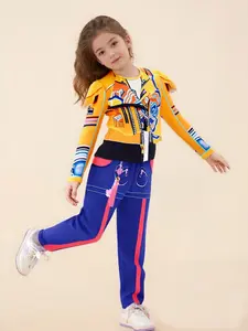 Girls' Monster Hunter Cosplay Costume Set, Fashion Short Jacket + Printed T-Shirt + Gloves + Unique Pants, Halloween Role Play