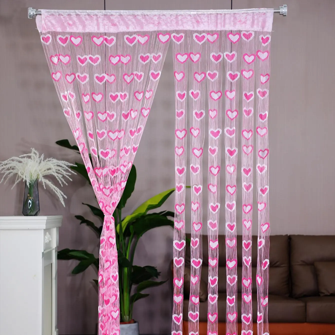 Heart Pattern Line Window Curtain, 1 Count Home Decor Romantic Thread Curtain, Creative Linear Curtain for Home Bedroom Girls Room Decor, Home Decoration Curtain, Home Decorative Curtain, Window Hanging