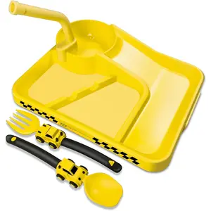 Construction Toddler Plates - Construction Utensils for Toddlers - Easter and Birthday Gift Toddler Utensils for 1 2 3 4 5 6 7 year - Yellow