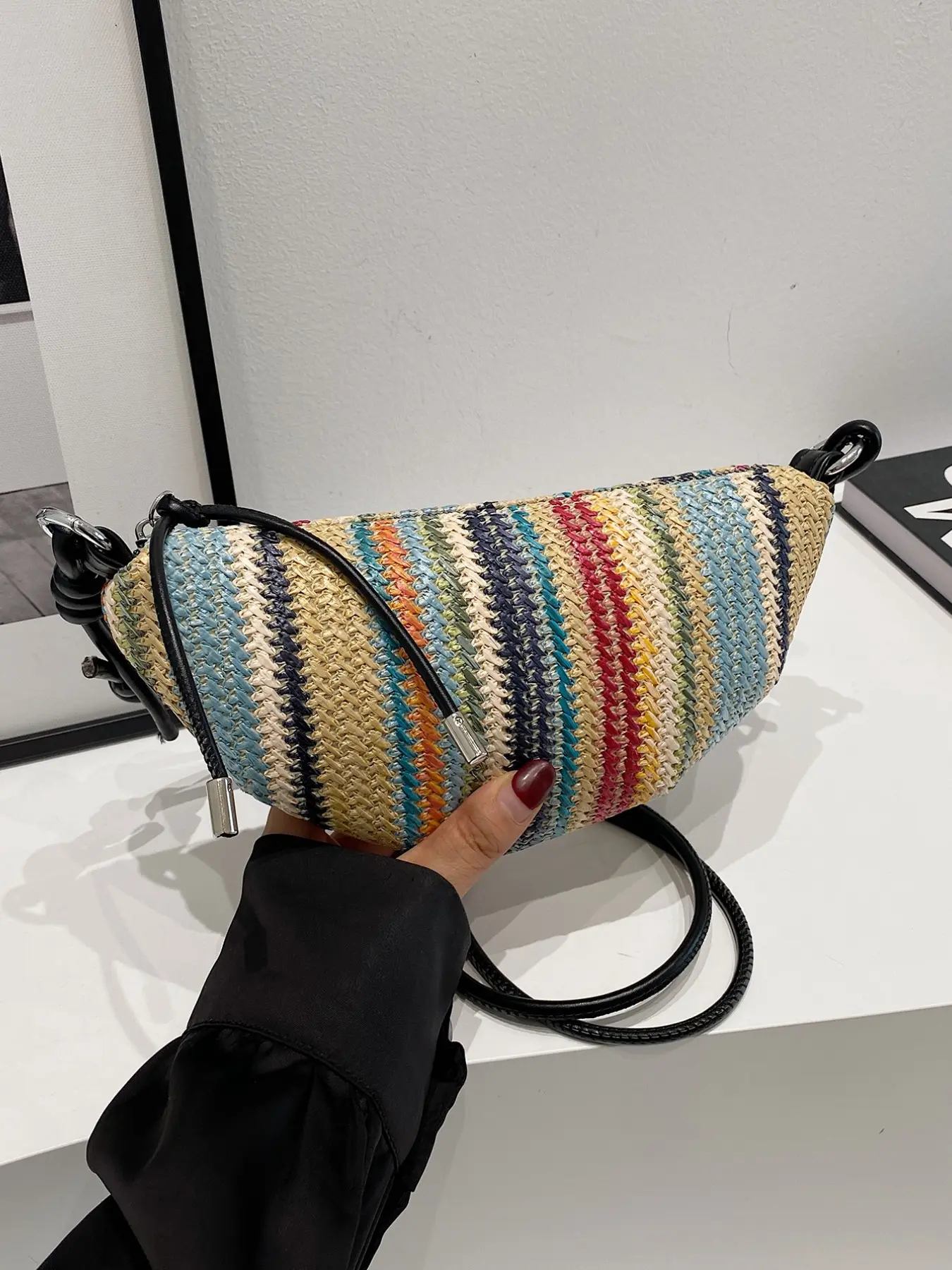 Summer Beach Vacation Woven Straw Adjustable Casual Crossbody Shoulder Small Shoulder Bag for Women, Versatile Crossbody Fashion Trendy Dumpling Bag, All Seasons, Crossbody Bags
