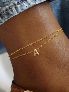 Elegant Alphabet Anklet for Women, Choose From 26 Initials, Personalized Initials, Perfect Beach Jewelry Gift, Random Bead Count, Fixed Length Chain, Exquisite Jewelry Gift