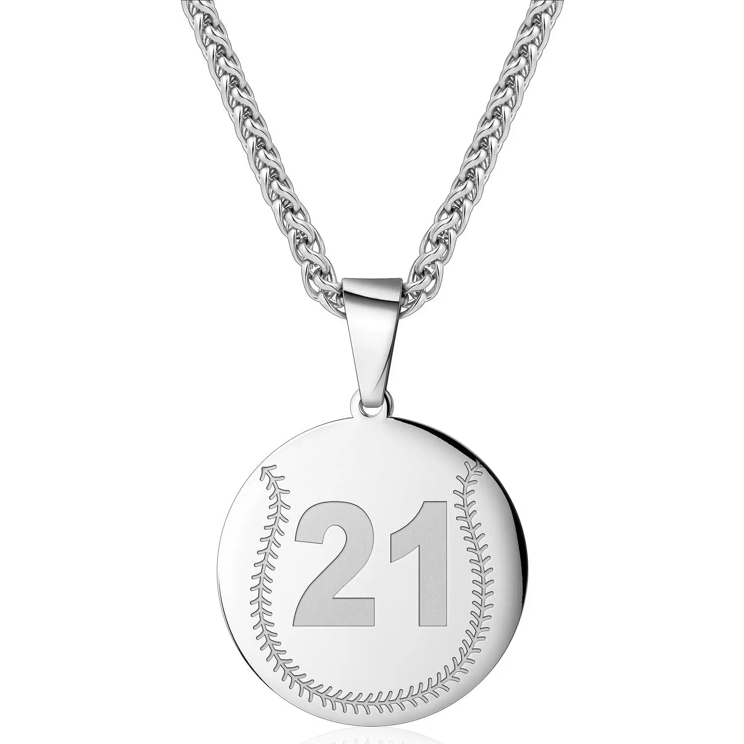 Baseball Number Necklace, 0-99 Jersey Pendant Birthday Gift Jewelry for Men & Women - 24in Adjustable Chain (22in + 2in Extension)