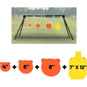 Steel Gong Target Stand Set with 4" 6" 8" Targets & 7" x 12" Torso Target, Portable Shooting Target Stand, 1/4" Thick Steel Gong Targets for Outdoor Shooting Practice