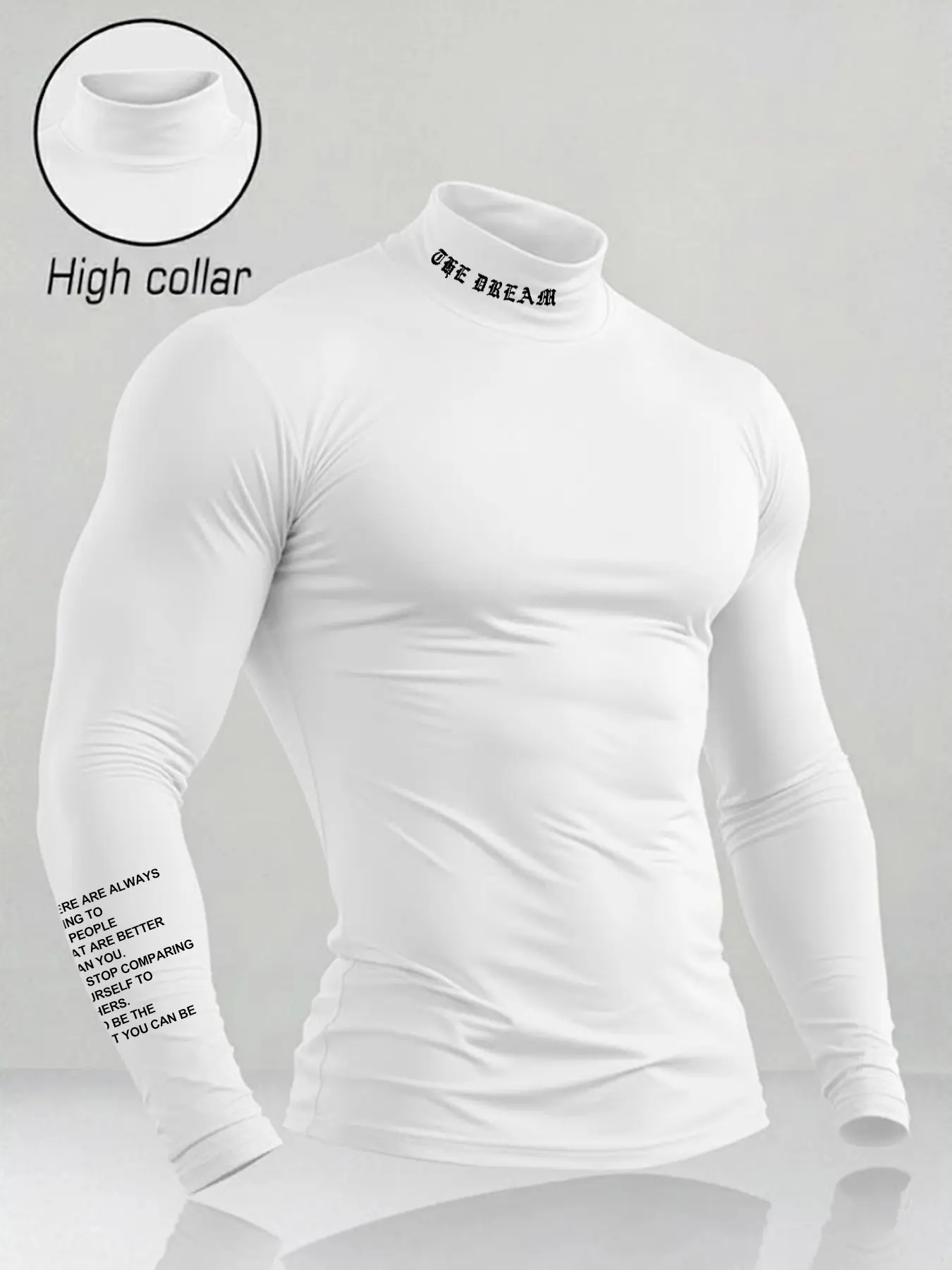 Men's Muscle Fit Compression Shirt with Mock Neck - Slimming Athletic Base Layer for Bodybuilding, "The Dream" Graphic Long Sleeve Workout Top for Gym Aesthetic & Pump Check Fitness Top