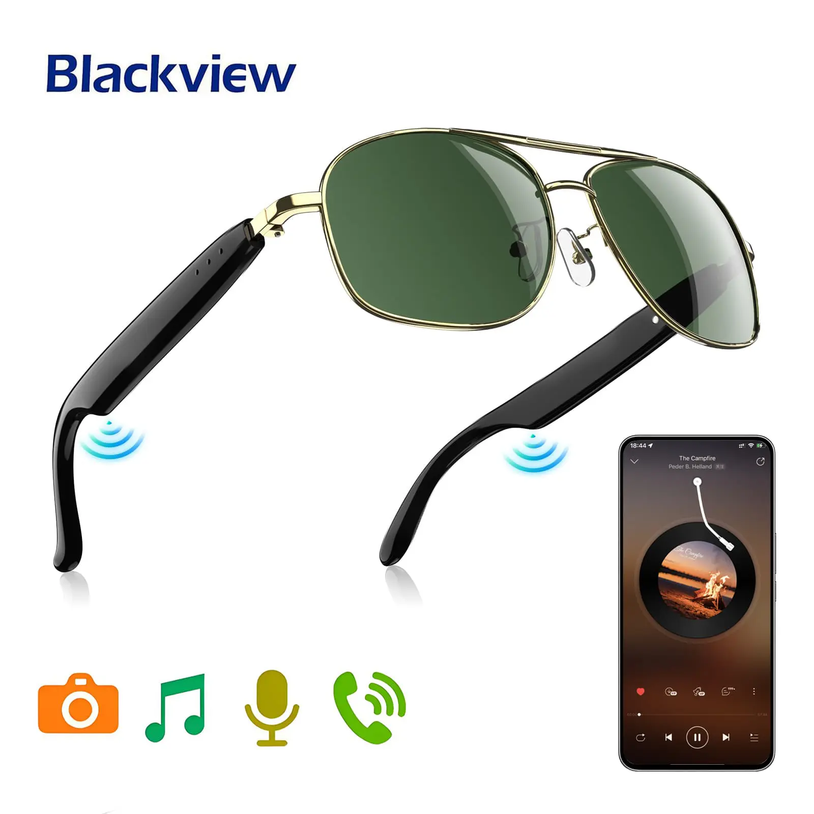 Unisex Stylish Smart Glasses - Wearable Bluetooth Audio Device with Integrated Speaker, Microphone, Voice Command, Call Support for Phone Calls