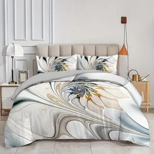 3-Piece Fancy Quilt Cover Set - 3D White Bedding for Dormitory and Bedroom Decor - Abstract Fancy Printed Bedding Set (1 * Quilt Cover + 2 * Pillowcase, No Filler)
