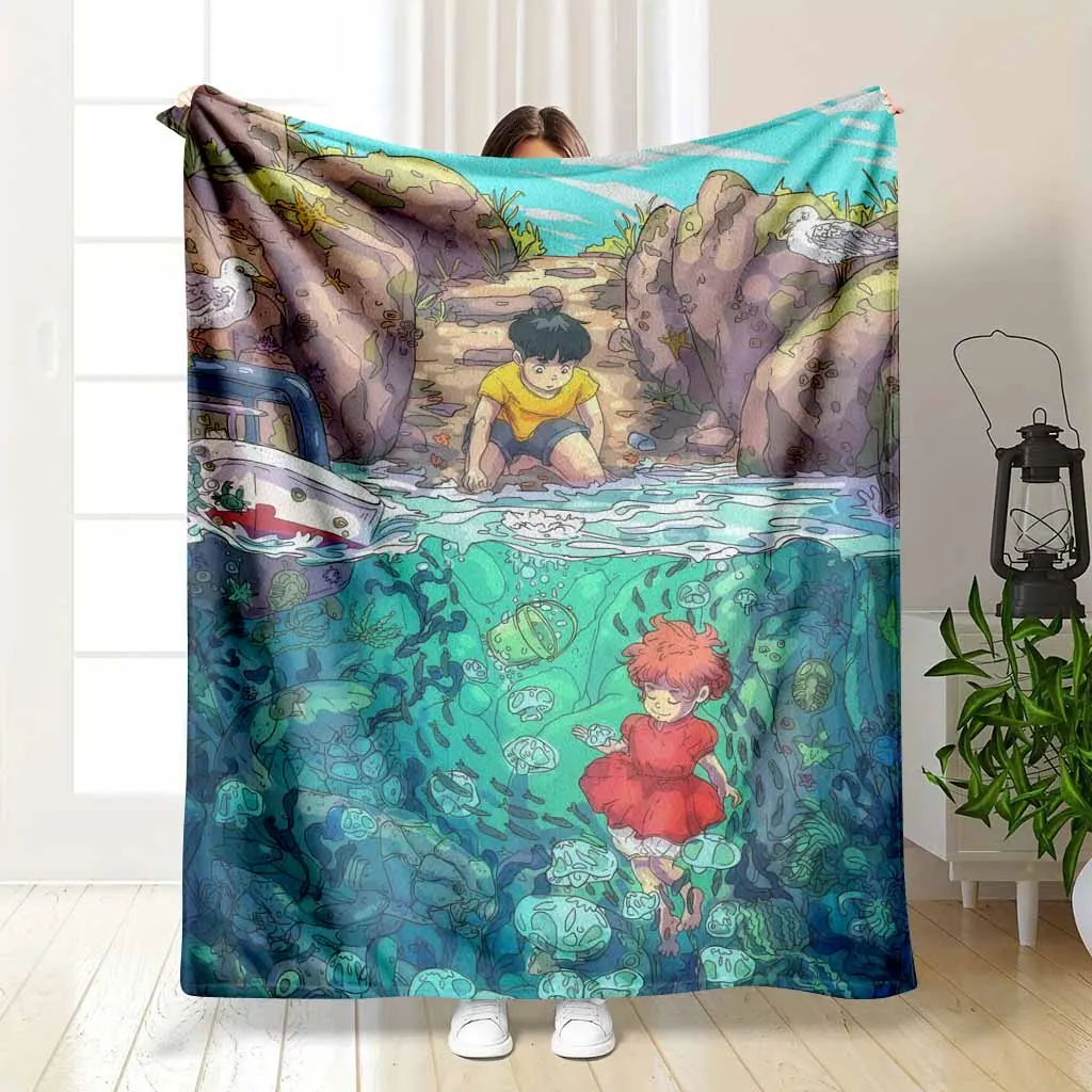 Ocean Adventure Flannel Blanket Underwater Fantasy Illustration Pattern Ultra Soft Warm Breathable Cozy Perfect for Bedroom Living Room Sofa Gift Travel Beach Picnic Decoration