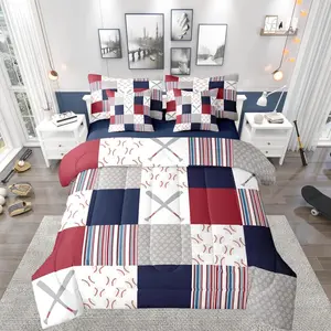 Baseball Comforter Set with Sheets Sports Game Bed in a Bag Set Baseball Gaming 7 Pieces Bedding Set Gift for Baseball Lover Bed Set Room Decor White Navy