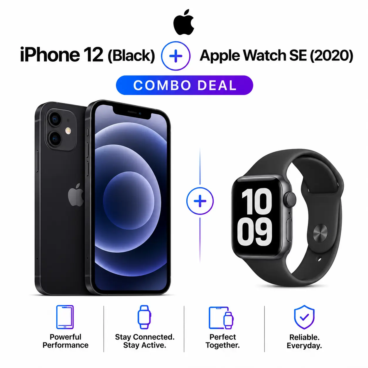 Refurbished iPhone 12 64GB (Unlocked) + Watch SE 2020 40MM [Good Condition]