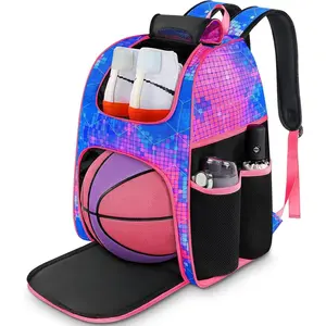 F-CPB02  Basketball Bag, Sturdy Soccer Bag with Ball Holder & Shoe Compartment, Large Basketball Backpack for Training Equipment, Water Resistant Sports Ball Backpack Fits Volleyball Football, Colorful