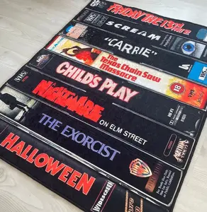 Horror Movie Themed Rug, Nostalgic Retro Style Rug, Runner Rug,Vhs Case Themed Horror Rug
