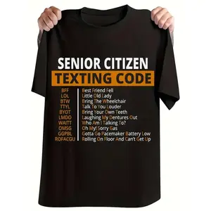 High Quality Cotton Classic Fit Senior Citizen Texting Code T-Shirt - Breathable Retro Chill Summer Funny Pattern Tee Made In USA