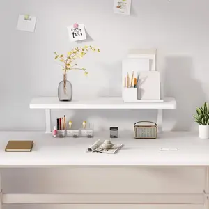 White Wooden Floating Storage Rack - No Drilling For Countertop Storage, Suitable For Teenagers, Students, Home Offices, Student Storage Rack. Modern Wooden Rack, Space-saving Desktop Accessory
