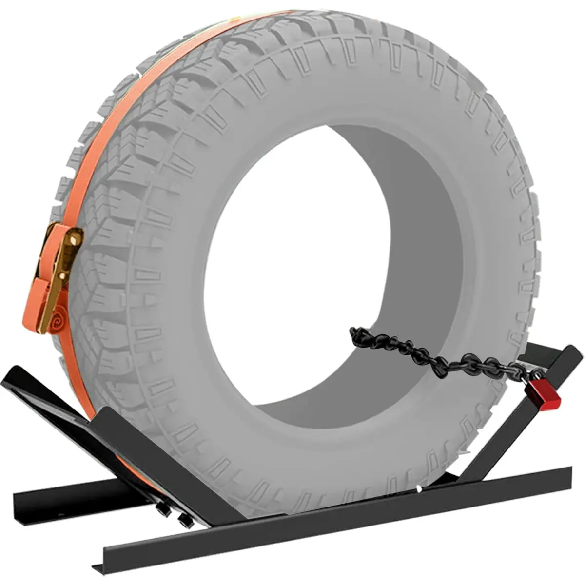 Durable Adjustable Vehicle Tire Storage Rack - Secure Heavy-Duty Portable Spare Tire Holder with Ratchet, Chain for Trucks