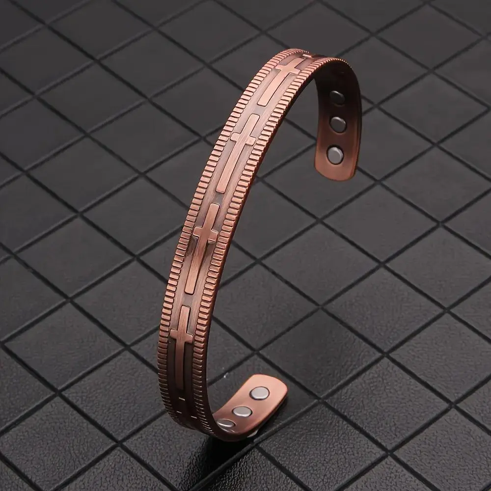 99.9% Pure Copper Cross Bracelet — Featuring 6 High-Strength 3500-Gauss Magnets. A Simple, Stylish, and Adjustable Decorative Gift — Perfect for Easter and Any Occasion. Adjustable Slider Bracelets Magnetic Copper Bracelet Bracelets Jewelry