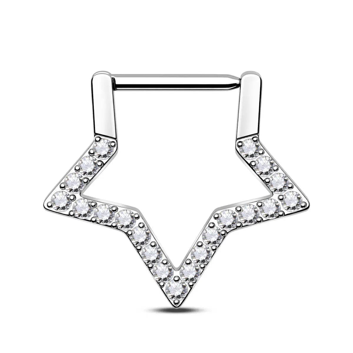 Oufer 16G Titanium Star 5A+ CZ Clicker Septum Ring for Female Nose Piercing, 1.2mm Thickness, 8mm Size, Bling Effect Body Jewelry, Any Occasion, Body Jewelry Enthusiasts, Septum Jewelry, Daily Wear