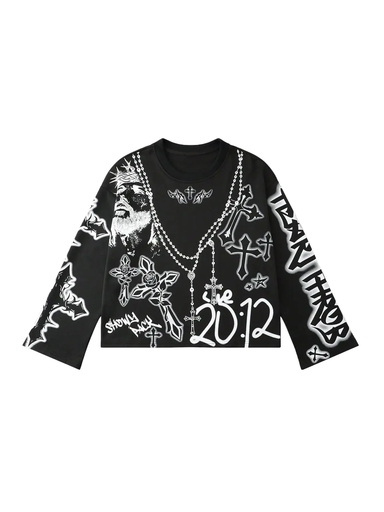 Men's Graphic Sweatshirts with Cross and Hand Pattern, Polyester Streetwear Pullover, Long Sleeve Crew Neck Top for Outdoors & Sports, Party, Street Wear, Work