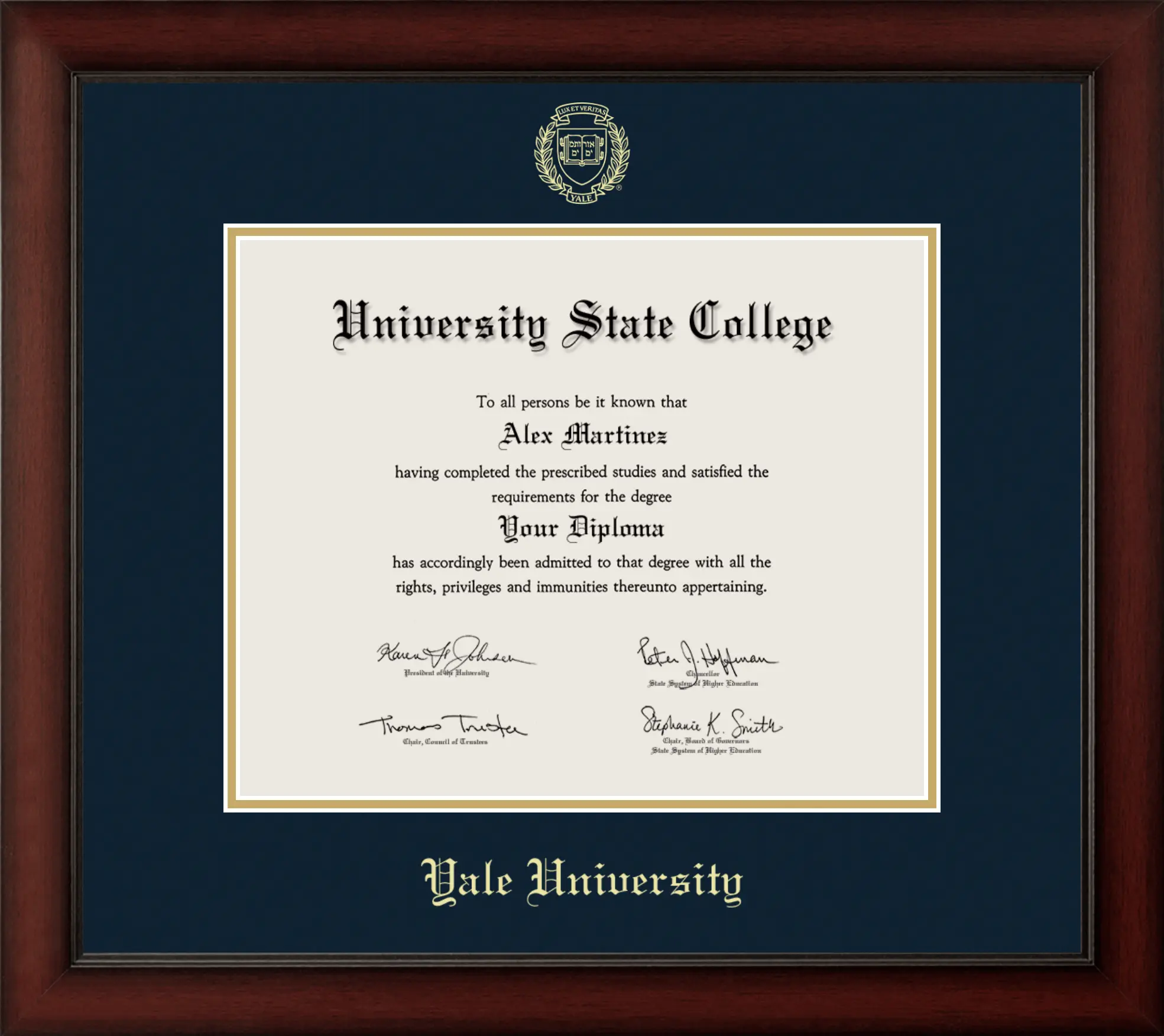 Yale University Cherry Wood Diploma Frame