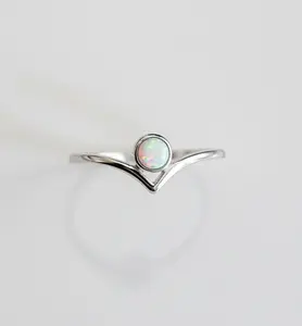 Sterling Silver White Opal Chevron Ring