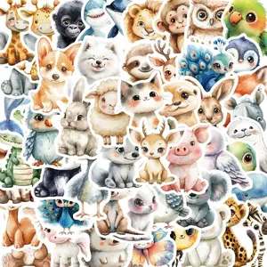 Cute Animal Pattern Sticker (50pcs), Sticker Packs, Funny Stickers, Watercolor Safari Sticker, Aesthetic Vinyl Sticker, Self Adhesive Jungle Wall Sticker, Cartoon Animal Decal, Decorative Stickers