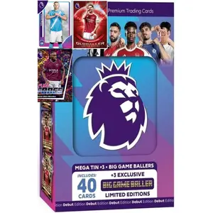 Premier League 2026 new - One Random Mega Tin - 40 Cards Including 3 Exclusive LE 25/26 Soccer Cards + Bundle with Hassential Sticker Premier League Soccer Cards