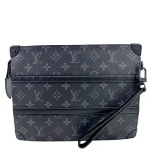 Pre-owned Louis Vuitton Canvas Clutches & Wristlets Trunk Pochette Monogram Eclipse Wristlet Black
