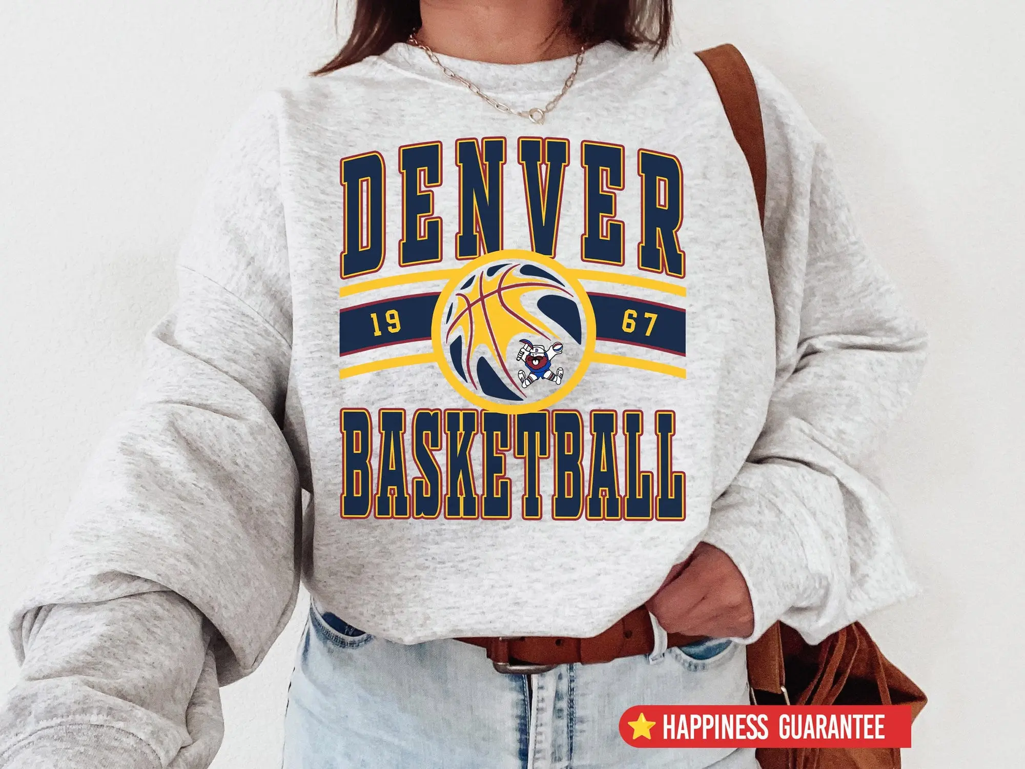 [Sale Up To 45%] Denver Nugget Vintage Style Crewneck Sweatshirt - Denver Basketball Sweatshirt Nugget Sports Apparel
